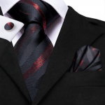Hi-Tie meeste siidist kaelalipsu komplekt Triibuline Paisley Solid Lips Tasku kandilised mansetin&ouml;&ouml;bid N-3363
