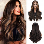 MISS WIG S&uuml;nteetiline pikk pruun laineline parukas Pruunid naiste parukad 24-tollise keskmise osaga parukas Naturaalse v&auml;limusega juukseid asendav parukas igap&auml;evaseks Cosplay-kasutuseks 60cm