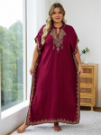 EDOLYNSA S&uuml;gavpunane naiste kleit Kaftani kullaga tikitud hommikumantliga pikk kleit pluss suuruses caftan snazzy Homewear ujumistrikoo kattev kerge jakk Q1545 One Size mitmev&auml;rviline