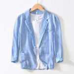 Kevad ja Suvi Naturaalsed 100% Linased Meeste &Uuml;likond & Bleiserid Pendelr&auml;ndaja Hingav Bleiser Jakk Mood Meesteriided Slim Vabaaja Mantel M sinine