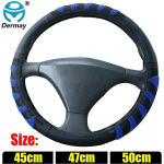 Large Size 45cm 47cm 50cm Blue Steering Wheel Cover faux Leather Massage Design for Car SUV Bus Truck Scania Boat Steering Wheel 45cm black