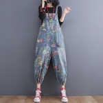 Mood Streetwear Print Lillelised teksariidest kombinesoonid naistele Dungarees rihmad kottis p&uuml;ksid p&uuml;ksid lahtised laia s&auml;&auml;rega teksad kombinesooni S sinine