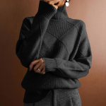 Lihtne vaba kilpkonnaga, soe naiste kampsun, &uuml;hev&auml;rviline kootud pullover M must