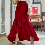 Women Ruffles Hem Mermaid Skirt Maxi Saia Elastic High Waist Asymmetrical Party Elegant Casual Long Skirt M