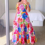 Naiste mood vabaaja seksikas &uuml;he &otilde;laga lilleline &otilde;lapaelteta pikk tr&uuml;kitud seelik S