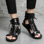 Meeste Rooma sandaalid Must valge Nahast Gladiator Sandaalid Suvised Rooma sandaalid Meestele Peep Toe Open Toe Rannajalatsid 38 must
