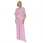 2 tk/komplekt Naiste &uuml;lap&uuml;kste komplekt Nahkhiire varrukas O kael L&auml;ikiv litter Ebaregulaarne pluus Elastne v&ouml;&ouml;koht laia s&auml;&auml;rega p&uuml;ksid vabaaja riided igap&auml;evane riietus M roosa