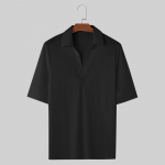 INCERUN Suvised meeste V kaelusega Slim Fit l&uuml;hikeste varrukatega T-s&auml;rgid S must