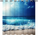 Ookeani troopiline suvine Hawaii p&auml;ikeseloojangu merevaadete mustriga aknakangas kardin elutuppa vasak ja parem 2 paneeli 132W164H(CM)52x65in&Hook blue