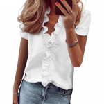 HNXC naiste moe vabaaja suve &uuml;hev&auml;rvilise tr&uuml;kiga l&uuml;hikeste varrukatega V-kaelusega pluusid ja s&auml;rgid S valge