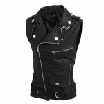 Meeste &uuml;likond, vest, must rev&auml;&auml;rkrae, t&otilde;mblukk L&uuml;hike nahast mood vabaaja vest, punk-stiilis Gilet meeste jaoks Steampunk r&otilde;ivad M