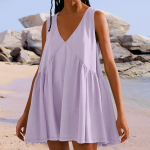Naiste suvine varrukateta kleit vabaaja vaba V-kaelusega taskutega L