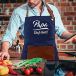 Tablier cuisine brod&eacute; Papa Chef &eacute;toil&eacute; avec poche avant barbecue