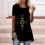 Suures suuruses naiste suvep&auml;ikese ja kuu tr&uuml;kitud mugavad l&uuml;hikeste varrukatega T-s&auml;rk vabaaja keskmise pikkusega t-s&auml;rk XS lilla