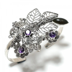Labradorite, Amethyst Gemstone 925 Sterling Silver Cuff Bangle Adjustable v2a85