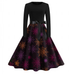 Naiste Halloween Print Flare Kleit Pikkade varrukatega O-kaelusega kleidid Peokleidid XXL