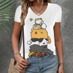 Naiste riided T-s&auml;rk Uus V-kaelusega l&uuml;hikeste varrukatega kassimustriline moetopp suvine vaba ja hingav riietus Naiste T-s&auml;rk XS