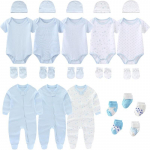 KIDDIEZOOM 23TK Vasts&uuml;ndinu r&otilde;ivakomplekt L&uuml;hikeste varrukatega kombinesoon + m&uuml;ts + kindad + sokid Imiku poisi t&uuml;drukule t&auml;iskuu kinkepakk 6-9Months