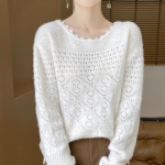 Naiste ka&scaron;miirist sviiter Qinghe ka&scaron;miir 30% ka&scaron;miir 70% vill s&uuml;gis-talvine ka&scaron;miir pullover k&auml;sitsi kootud pehme ja soe M valge