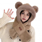 Naiste talvine integreeritud m&uuml;ts ja sall paks fliis soe multikas rebase k&otilde;rvakaunistus tuulekindel pruun