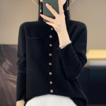 YYFS Naiste ka&scaron;miir kaelusega kampsun Qinghe ka&scaron;miir 30% ka&scaron;miir 70% villane talvekootud pullover S&uuml;giskampsun ka&scaron;miir kampsun L must