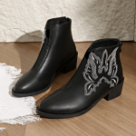 Kauboisaapad naistele L&auml;&auml;ne tikitud &otilde;mmeldud terava varba v&auml;ljal&otilde;ikega Cowgirl poolsaapad lukuga Naiste paksud plokk-kontsad l&uuml;hikesed papud 36 must