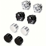 4 paari 6 mm roostevabast terasest magnetk&otilde;rvar&otilde;ngad meestele, klambriga stiilis k&otilde;rvar&otilde;ngad ilma augustamiseta 4 Pairs
