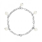 PERLINEA - Bracelet CHARM'S - 5 V&eacute;ritables Perles de Culture d'Eau Douce 7-8 mm Blanc Naturel - Argent 925 Milli&egrave;mes - Bijoux Femme