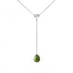 PERLINEA - Collier Cravate - Perle de Culture d'Eau Douce AAA+ - Poire 9-10 mm - Vert Intense - Argent 925 Milli&egrave;mes - Bijoux Femme