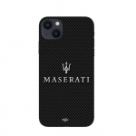 Coque Maniacase pouriPhone 15 maserati blanc fond carbonne
