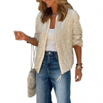 S&auml;rav litrid &ouml;&ouml;klubi naiste mantel O-kaelusega pikkade varrukatega t&otilde;mblukuga plekk vabaaja jope lahtiselt &uuml;hev&auml;rviline mantel v&auml;lisr&otilde;ivad L h&otilde;be