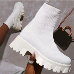 Naiste saapad Elastsed platvormsaapad Hingavad kevadsuvised kontsad Botas Mujer Slip On Poolsaapad Elegantsed kontsaga kingad naistele 35 valge
