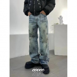 Hong Kong Trend Meeste Suvine Uus Sirge S&auml;&auml;rega Personaliseeritud Kirjaga Džinsid Hip-Hop Ins Trendikad High Street Trendikad Huligaani V&auml;limusega P&uuml;ksid S sinine