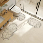 Retro Bathroom Diatom Mud Floor Mat Three-Piece U-Shaped Toilet Mat Toilet Absorbent Non-Slip Foot Mat Entrance Door Mat 3pc40x80 50x80 50x55