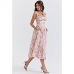 Kevadsuvi naiste p&auml;itsetega l&uuml;hikeste varrukatega rinnakorviga v&auml;ike lillemustriga kleit pikk kleit S roosa