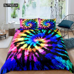 Tie Dye tekikate Ps&uuml;hhedeelne Boheemlaslik Mustlane Eksootiline Spiraal V&auml;rviline &Uuml;heinimese Voodipesu Komplekt Mikrokiud Kahekohaline Queen King Tekikate EU single(135x200cm)