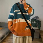 Retrostiilis &uuml;mara kaelusega lehmamustriga kampsun Meeste talvemoodne pullover Naiste vabaaja kudumid M