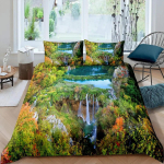Kosk Voodikatte Komplekt Loodusmaastik Tekikott Padjap&uuml;&uuml;r Maastik Mets Kosk Queen Size Pol&uuml;ester Voodipesukomplekt AU Single140x210cm