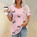 Naiste T-s&auml;rk T-s&auml;rk, tr&uuml;kiga l&uuml;hikeste varrukatega, igap&auml;evane n&auml;dalavahetuse mood, tavaline kaelus, suvine topp L beež