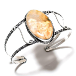 Fossil Coral Gemstone Handmade Ethnic 925 Silver Cuff Bangle Adjustable n9f70
