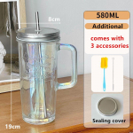 Suure mahutavusega 580 ml klaasist kohvikruus ohutu roostevabast terasest k&otilde;rrega ja tihendava kaanega. Kodune joogiklaas k&auml;epidemega. 580ml