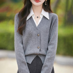 Naiste ka&scaron;miirkampsun Qinghe ka&scaron;miir 50% siid 50% vill s&uuml;gis-talv ka&scaron;miirpullover pehme ja soe XL must/punane