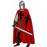 Halloweeni cosplay keskaegne kost&uuml;&uuml;m, meeste teutooni r&uuml;&uuml;tli ristis&otilde;dijate tuunika ja mantel, taasesitus LARP M