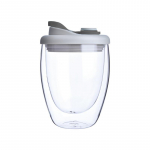 Kahekihiline klaasist veetass lekkekindla kaanega l&auml;bipaistev isoleeritud kohvikruus piima tee mahla tass Armsad kaasaskantavad joogin&otilde;ud 250ml