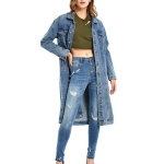 Naiste Retro Jakk Kitsa L&otilde;ikega Pesutud Denim Keskmise Pikkusega Allakeeratava Kraega Nuppudega S sinine