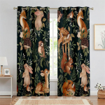 Multikad Džungliloomad Laste Kardinad Safari Loomaaia Prindiga Aknaeeskatted 2 Paneeli Lasteaia Magamistuba Lapsetuba Kodu Dekoratsioon 50W130H(CM)X2PCS&Rod Pocket