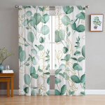 Rohelise lehe eukal&uuml;pti taim t&uuml;ll Voile kardinad magamistoa aknakardinad elutuppa L&auml;bipaistvad kardinad rulood organza kardinad 1 PCS W100XH250cm&Rod Pocket