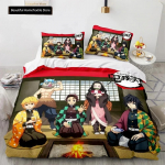 Demon Slayer 3D Voodipesu Komplekt Anime Tekikate Padjap&uuml;&uuml;rid &Uuml;he Twin T&auml;is Kuninganna Kuningas Suurus Poisid T&uuml;drukud Poisid Kingitus Kodu Dekoor 70x133cm 2pcs