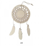 6 attrape-r&ecirc;ves en bois &agrave; d&eacute;corer - Plumes 12,5 x 23,5 cm