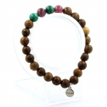 Pierres et Min&eacute;raux. Bracelet Perles Malachite du Congo + L&eacute;pidolite + bois 8 mm. Fabriqu&eacute; en France.